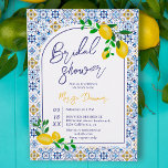 Invitation Italien carrelage bleu aquarelle citron nuptiale<br><div class="desc">Notre motif en céramique bleue d'inspiration italienne-méditerranéenne, jumelé à des citrons d'aquarelle jaune peints à la main, crée une invitation à la douche nuptiale fraîche et moderne qui ne manquera pas d'impressionner! Doté d'une arche moderne et d'un élégant script de brosse. Impressionnez vos invités avec ce design tendance et unique...</div>