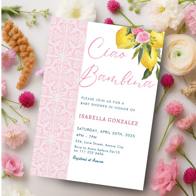 Invitation Italien Ciao Baby Bambina Amalfi Baby shower (Italian Ciao Baby Bambina Amalfi Baby Shower Invitation)