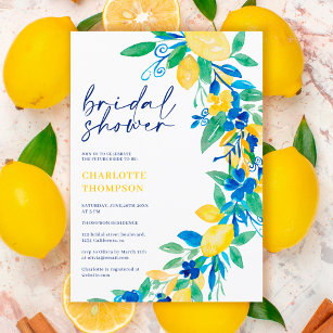 Invitation Italien citron bleu floral script nuptiale
