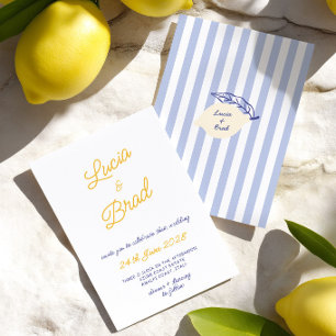 Invitation Italien Mariage Écriture Manuscrite Jaune et Bleu 