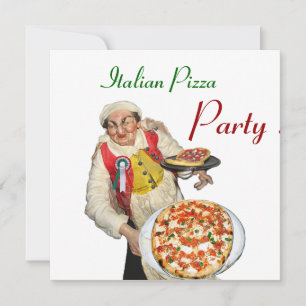 Invitation ITALIEN PIZZA PARTY, RESTAURANT vert blanc