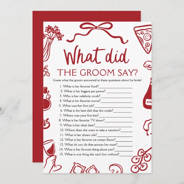 Invitation Italien Qu'Est-Ce Que La Salle A Dit Fête des mari (Devant / Derrière)