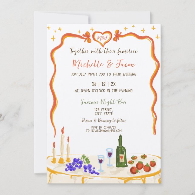 Invitation Italien Quirky Whimsical Fun Main Tirée Bow Photo (Devant)