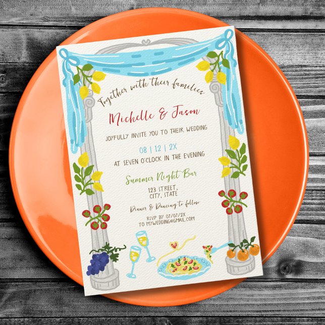 Invitation Italien Retro Whimsical Fun Main Drag Lemon Photo (cute whimsical quirky italian wedding)