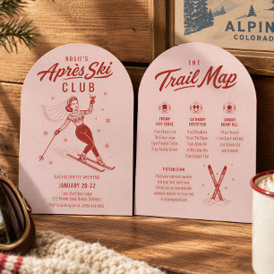 Invitation Itinéraire Après Ski Bachelorette Rose et Rouge