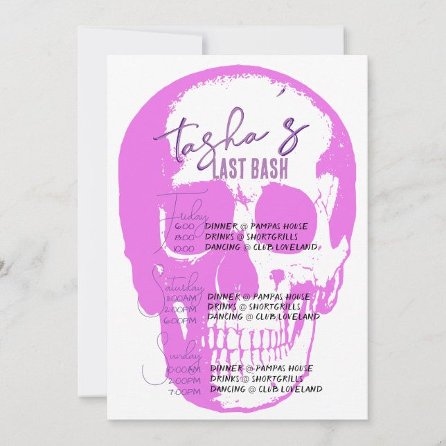 Invitation Itinéraire de Bachelorette de Bright Goth Skull (Devant)