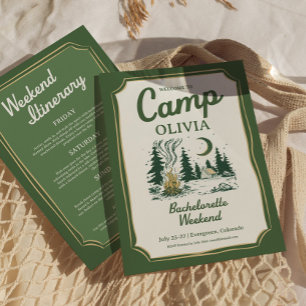 Invitation Itinéraire de camping luxueux Camp Bachelorette Gr