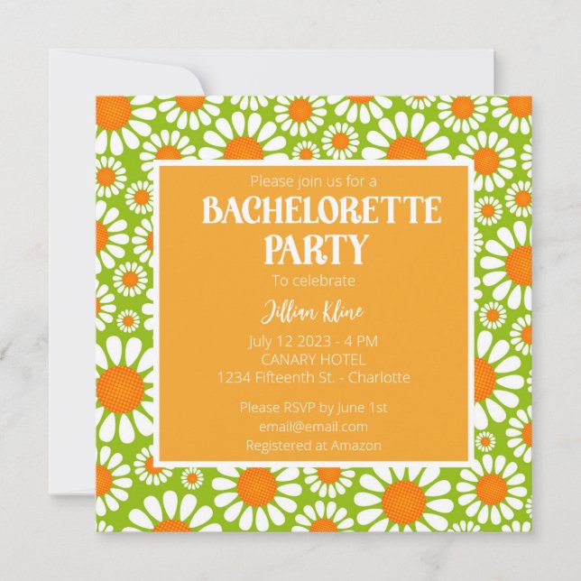 Invitation Itinéraire de la Bachelorette Vert Orange Rétro (Devant)