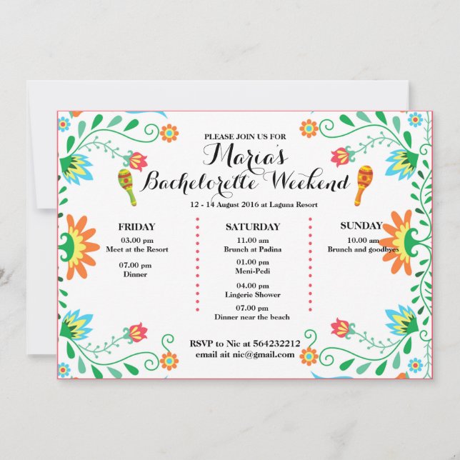 Invitation Itinéraire De La Fête De La Bachelorett (Devant)