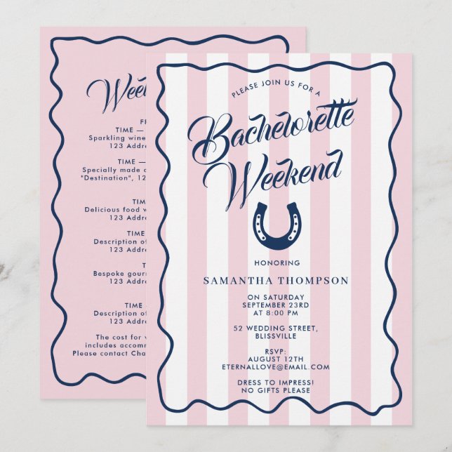 Invitation Itinéraire de l'enterrement de vie de jeune fille  (Devant / Derrière)
