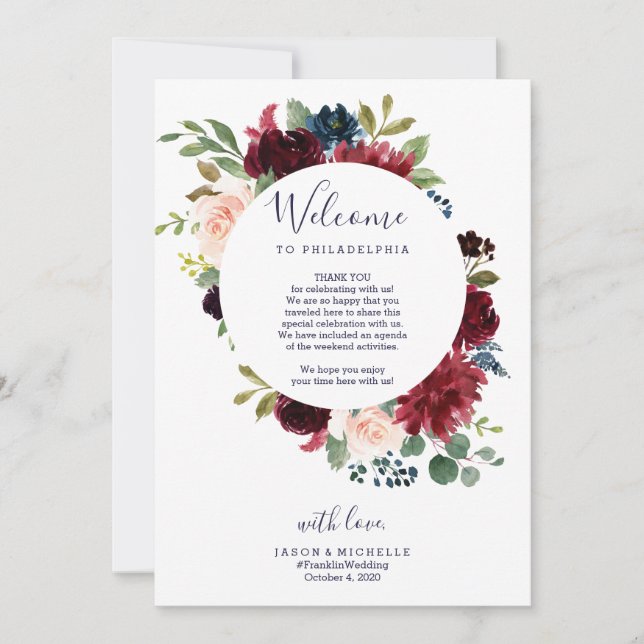 Invitation Itinéraire de mariage Lettre de bienvenue de l'hôt (Devant)