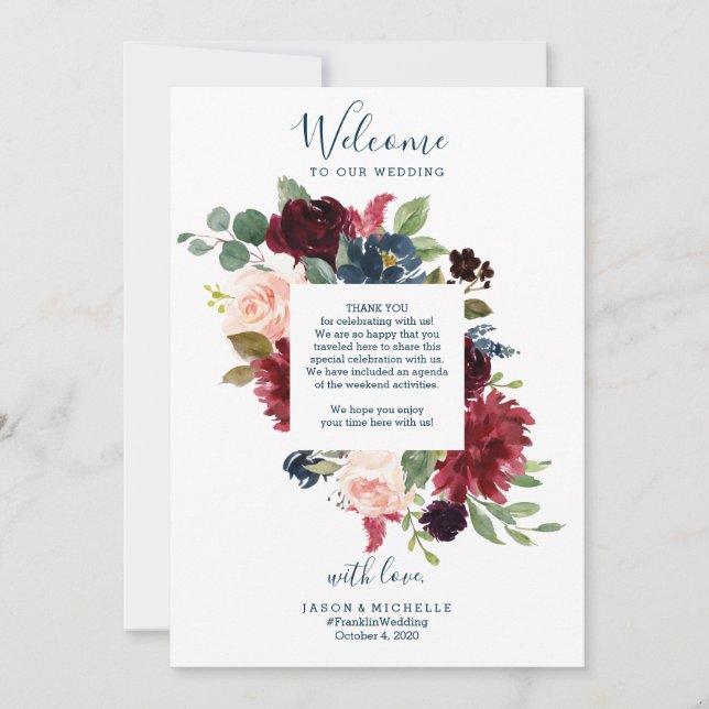 Invitation Itinéraire de mariage Lettre de bienvenue de l'hôt (Devant)