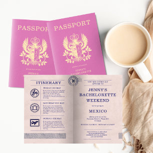 Invitation Itinéraire de passeport rose pour enterrement de v