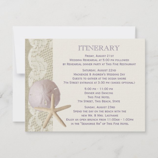 Invitation Itinéraire de plage vintage violet (Devant)