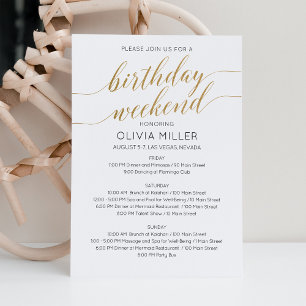 Invitation Itinéraire de week-end d'anniversaire en faux or é