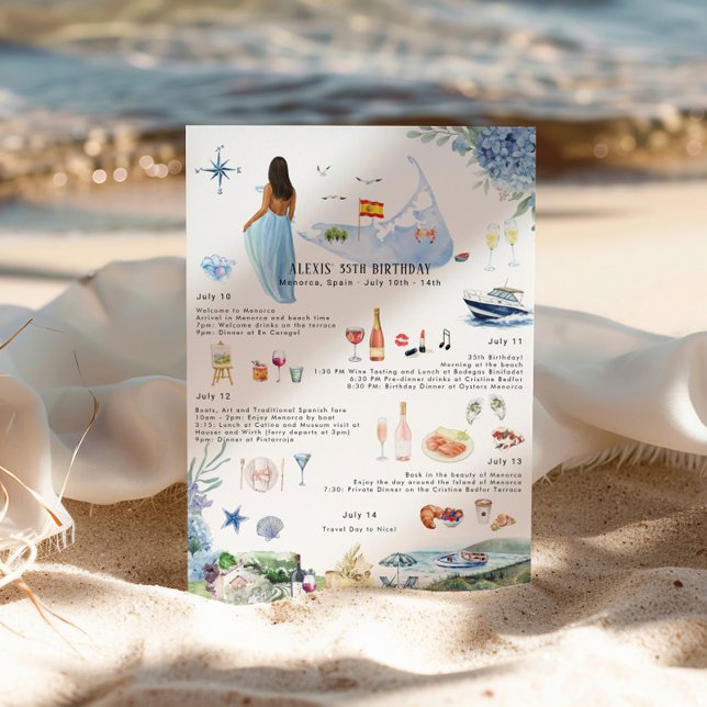 Invitation Itinéraire de week-end d'anniversaire | Menorca (Créateur téléchargé)