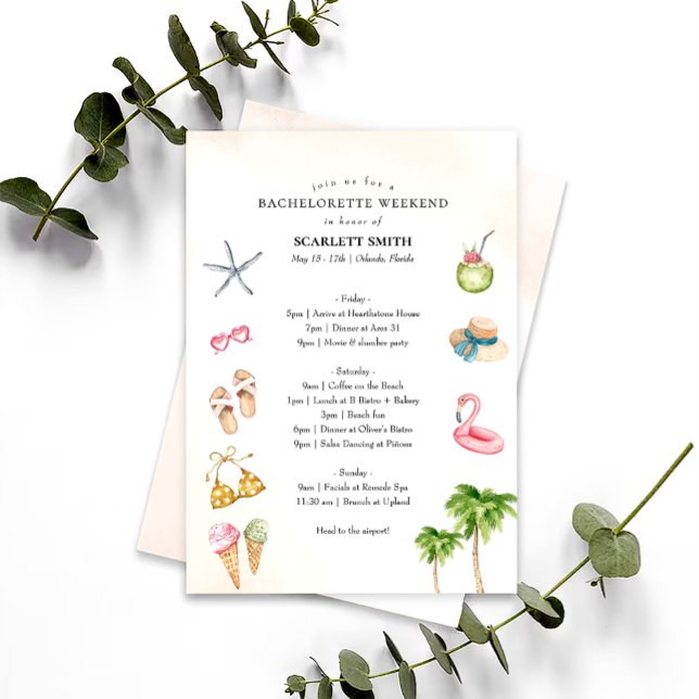Invitation Itinéraire de week-end de célibataire de plage tro (Créateur téléchargé)