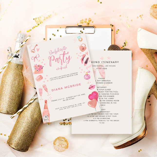Invitation Itinéraire de week-end de fête de bachelorette ros (Créateur téléchargé)