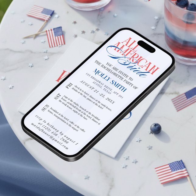 Invitation Itinéraire de week-end d'enterrement de vie de jeu (All American Bride Bachelorette Weekend Itinerary Invitation)