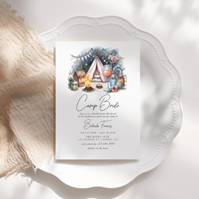 Invitation Itinéraire de week-end enterrement de vie de jeune (Chic Camp Bride Bachelorette Weekend Itinerary Invitation)