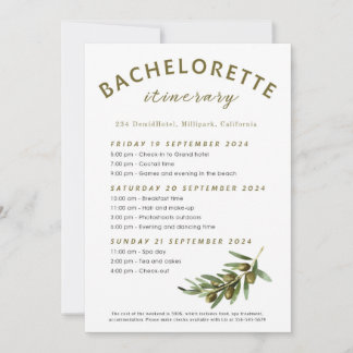 Invitation itinéraire d'enterrement de vie de jeune fille Oli