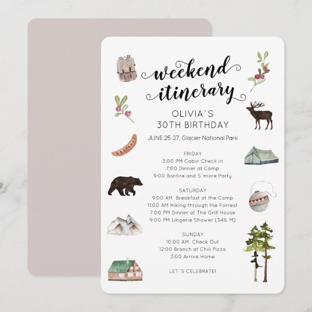 Invitation Itinéraire du week-end aquarelle dans les bois  (Devant / Derrière)