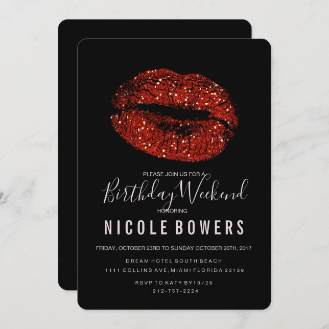 Invitation Itinéraire du week-end d'anniversaire d (Devant / Derrière)