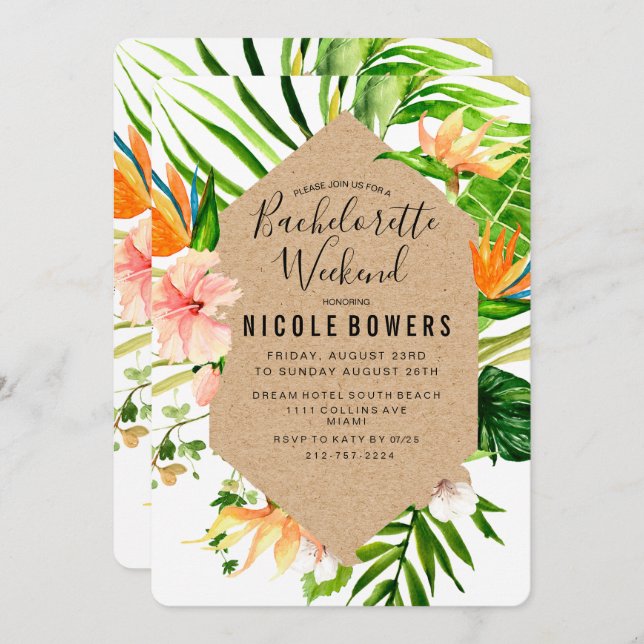 Invitation Itinéraire Du Week-End De Bachelorette (Devant / Derrière)