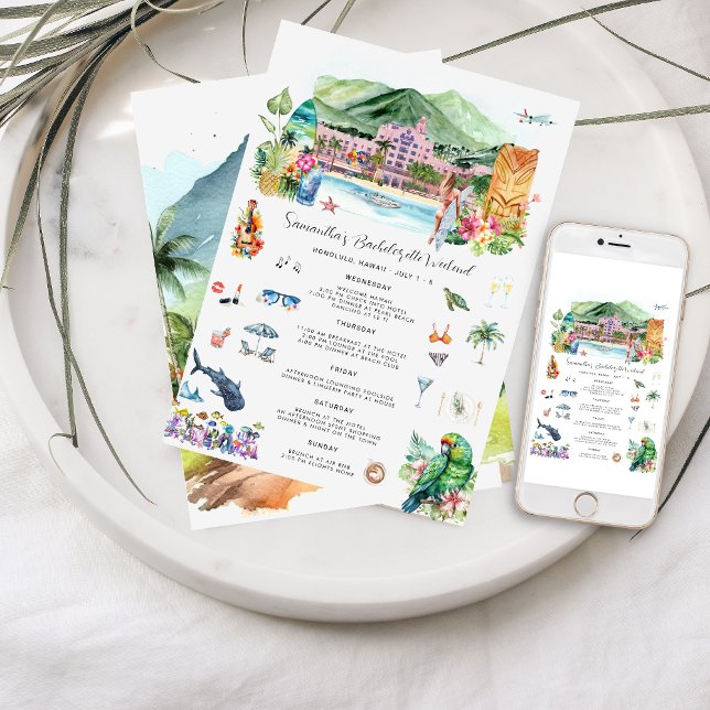 Invitation Itinéraire du week-end de bachelorette | Hawaii (Créateur téléchargé)