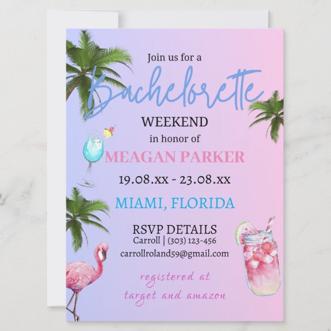 Invitation Itinéraire du week-end de bachelorette | Miami Bea (Devant)