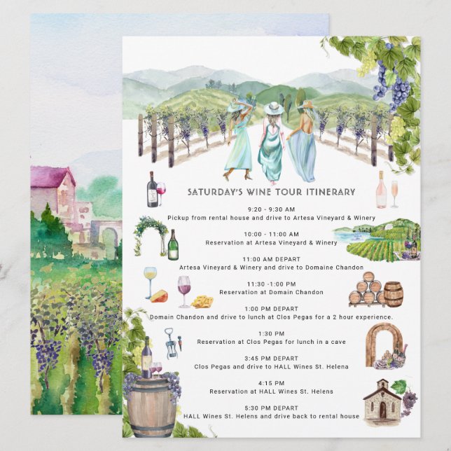 Invitation Itinéraire du week-end de bachelorette | Napa Wine (Devant / Derrière)