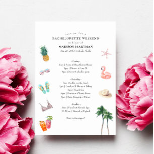 Invitation Itinéraire du week-end de bachelorette tropicale