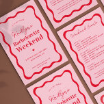 Invitation Itinéraire du week-end de la Bachelorette rose et<br><div class="desc">Itinéraire du week-end rose et rouge Wavy</div>