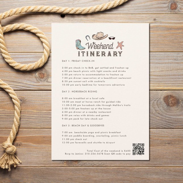 Invitation Itinéraire du week-end de la coiffure côtière (Créateur téléchargé)