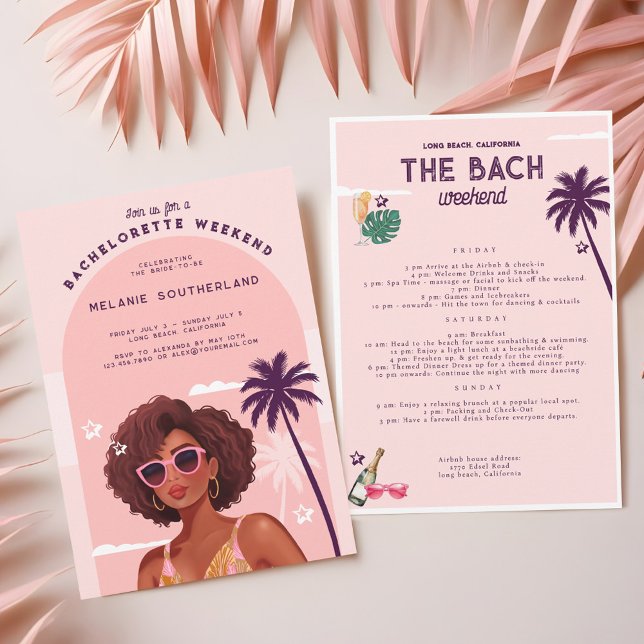 Invitation Itinéraire du week-end de la plage Retro (Retro Beach Bachelorette Weekend Itinerary Invitation)