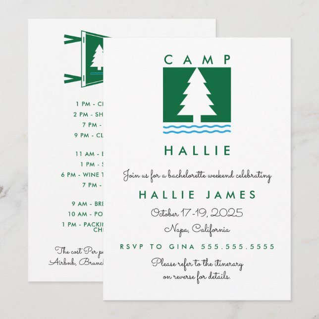 Invitation Itinéraire du week-end de l'enterrement de vie de  (Devant / Derrière)