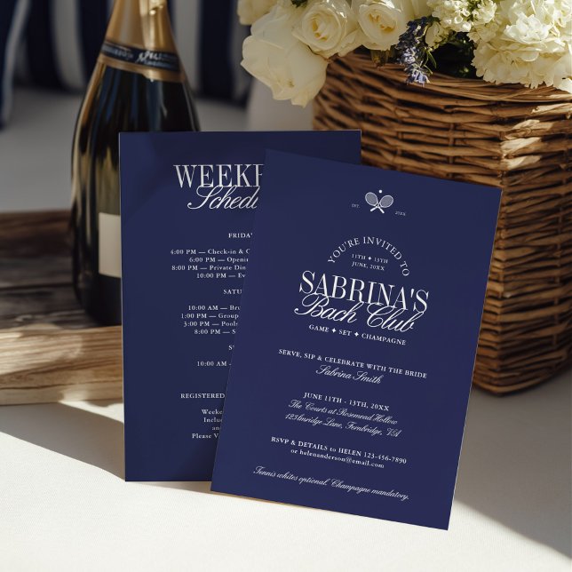 Invitation Itinéraire du week-end du Bachelorette de tennis b (Blue Tennis Bachelorette Weekend Itinerary Invitation)