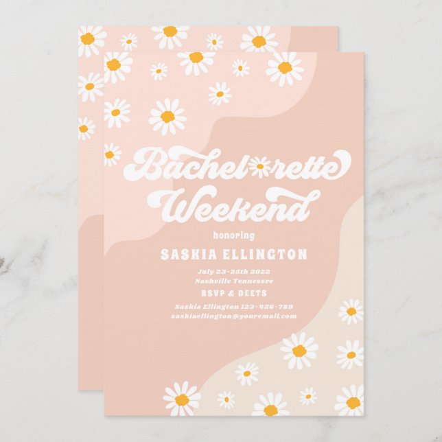 Invitation Itinéraire du week-end les années 70 bachelorette  (Devant / Derrière)