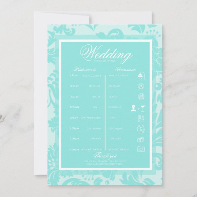 Invitation Itinéraire en damas sarcelle itinéraire (Devant)