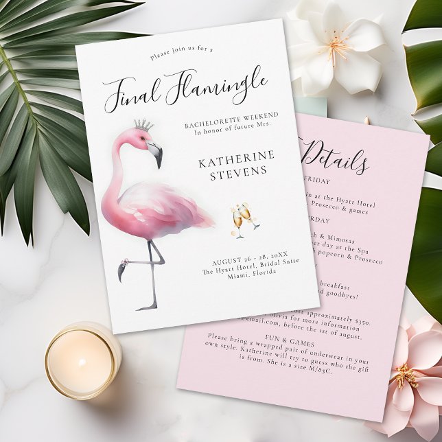 Invitation Itinéraire Final Flamingle Fun Bachelorette Party (final flamingle bachelorette party invitation itinerary invite tropical pink flamingo tiara fun cute)