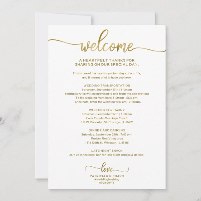 Invitation Itinéraire Mariage de calligraphie chic (Devant)