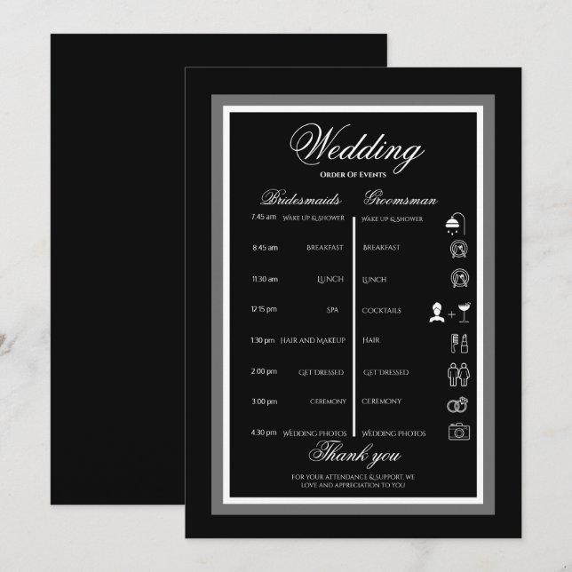 Invitation Itinéraire noir et blanc  (Devant / Derrière)