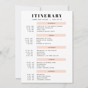 Invitation Itinéraire Simple Blush de 5 jours