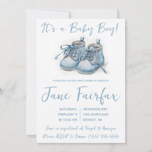 Invitation It's a Baby Boy! Blue Baby Shoes Baby Shower