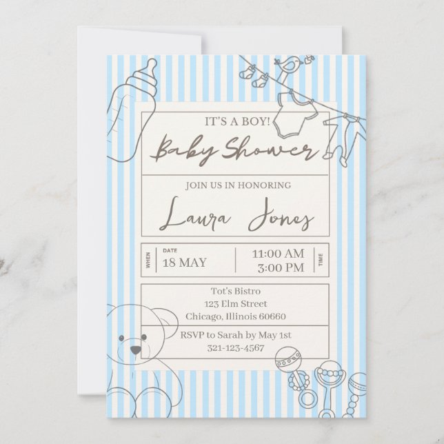 Invitation I'ts a Boy Baby Shower French theme (Devant)