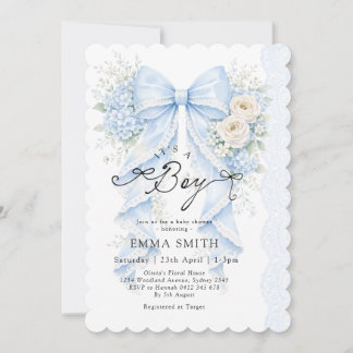 Invitation It's a Boy Blue Bow Floral Baby Shower