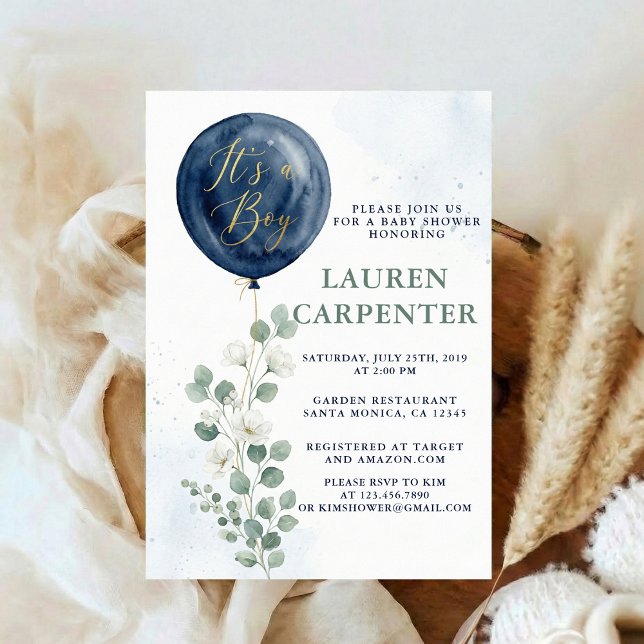 Invitation Its a Boy Celebration Navy Blue Balloon Baby Showe (Créateur téléchargé)