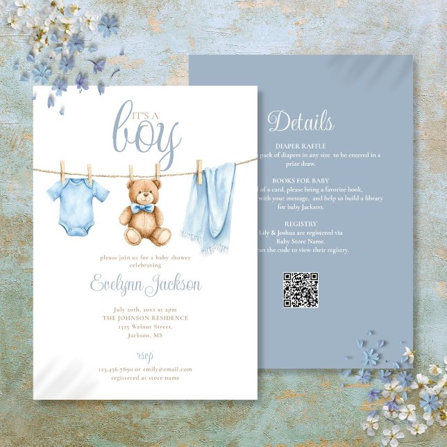 Invitation Its A Boy Clothesline Baby Shower All In One (Créateur téléchargé)