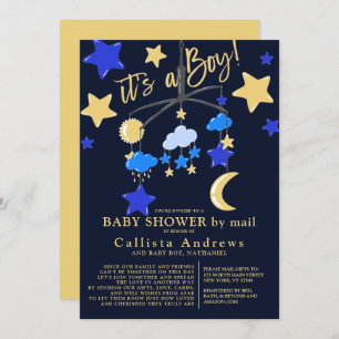 Invitation It's a Boy Moon Stars Mobile Baby Shower By Mail