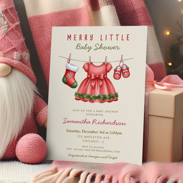 Invitation It's a Girl baby clothes Merry Little Christmas (Créateur téléchargé)